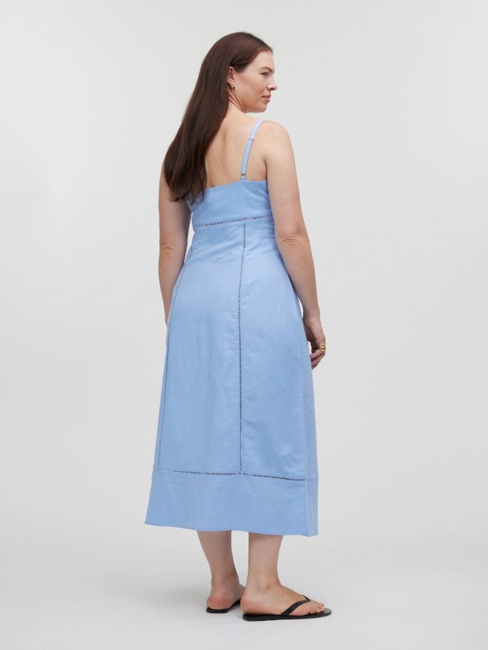 Madewell NWT Sweetheart Midi Dress in Linen-Cotton Blend Powder Blue size 10 - Picture 2 of 11